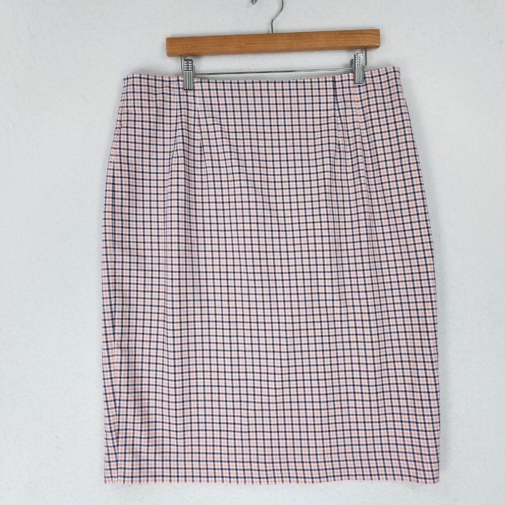 Boden Pink and Navy Check Pencil Skirt